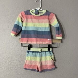 Ruffle Butts Baby Girl Size 12-18 Months Rainbow Stripe Long Sleeve Top & Shorts
